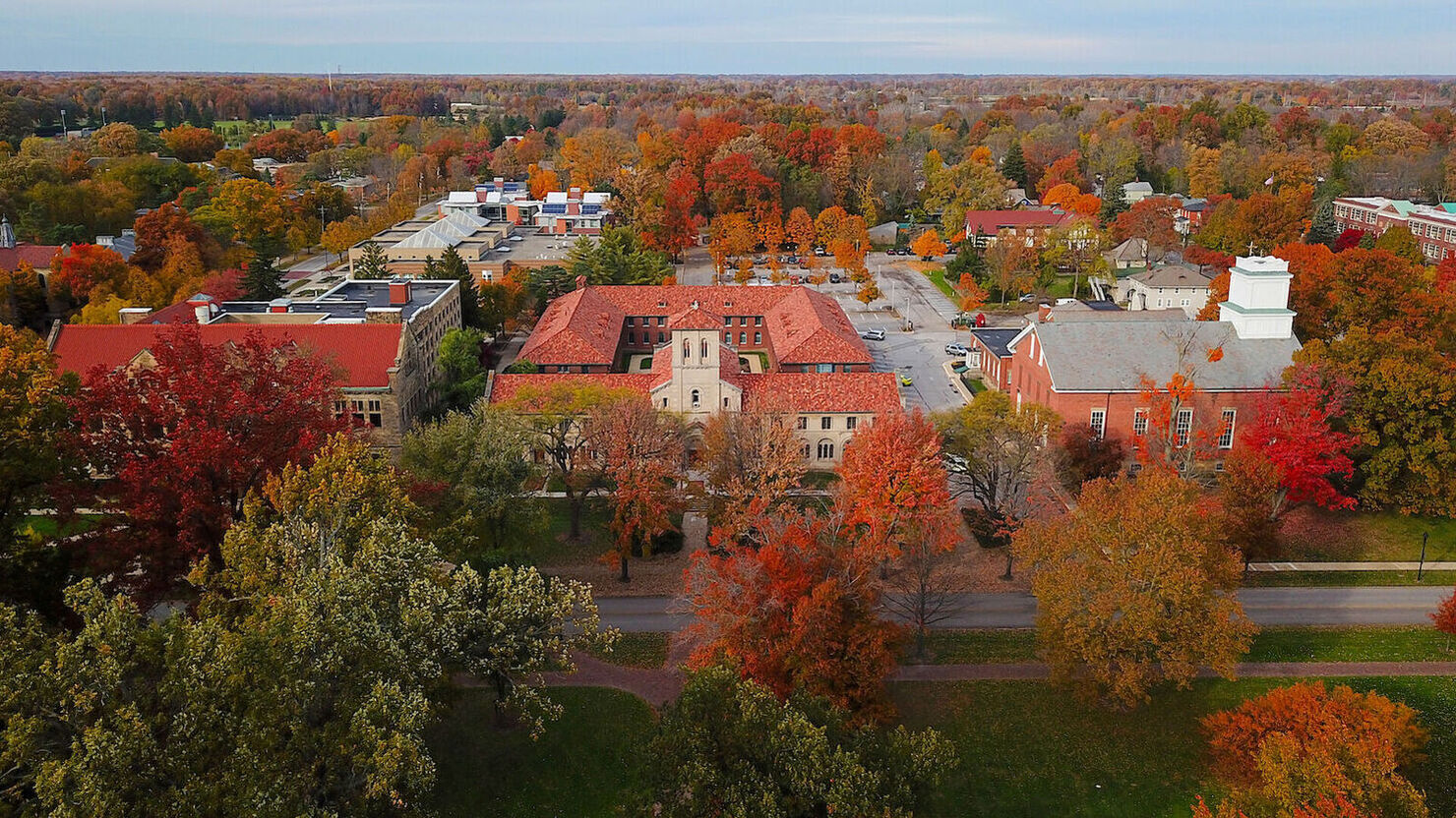 Fall aerial campus shot